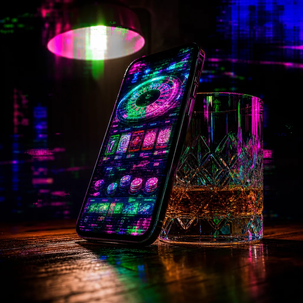 Mobile phone showing free casino games browser lobby